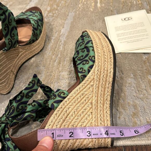 UGG Lucianna Marrakech Green/Blue Satin Espadrilles Wedge Sandals size 7.5 new - Picture 7 of 8